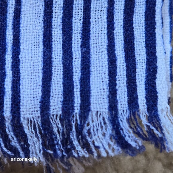 J. McLaughlin Wool Scarf Lightweight Blue Stripe - Picture 4 of 14